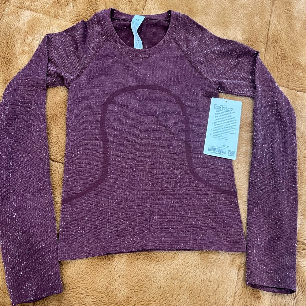 Lululemon Swiftly Tech Long Sleeve 2.0 Race Shirt Maroon Sparkly NTW